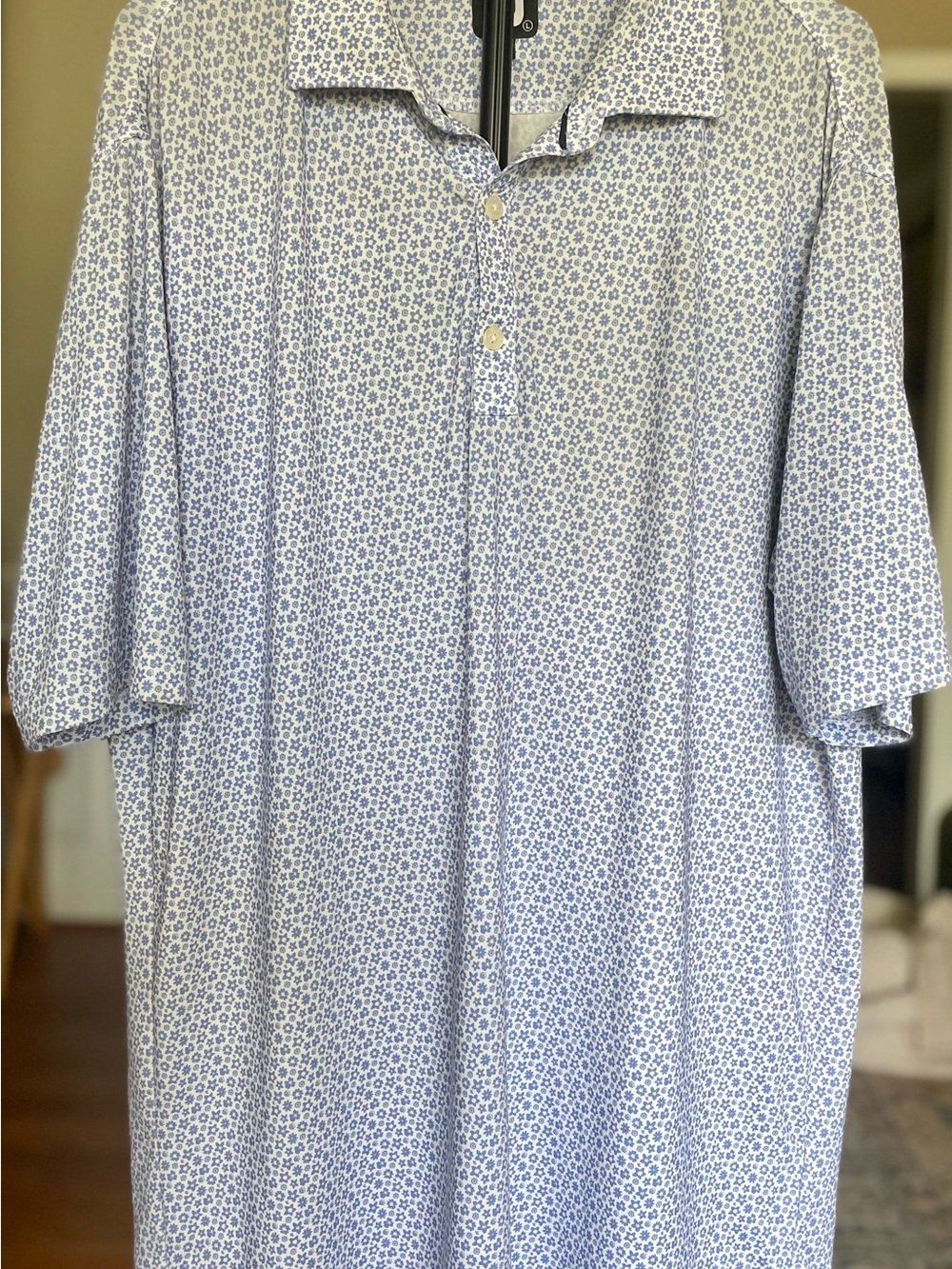 FootJoy Men's Light Blue Floral Polo Shirt, Pine Ridge Logo, Size L